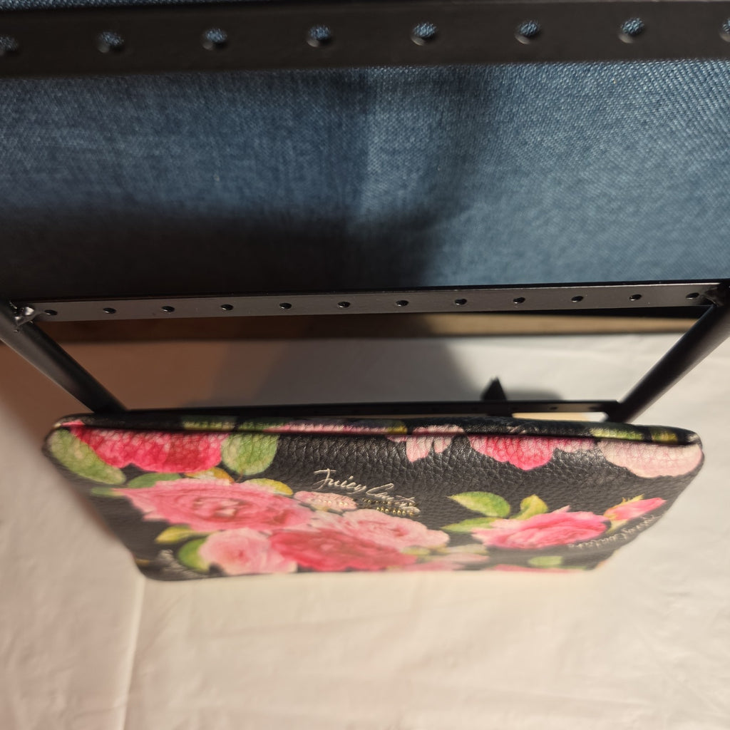 Juicy Couture Rose Floral Zipper Pouch Card Holder Black Pink Y2K