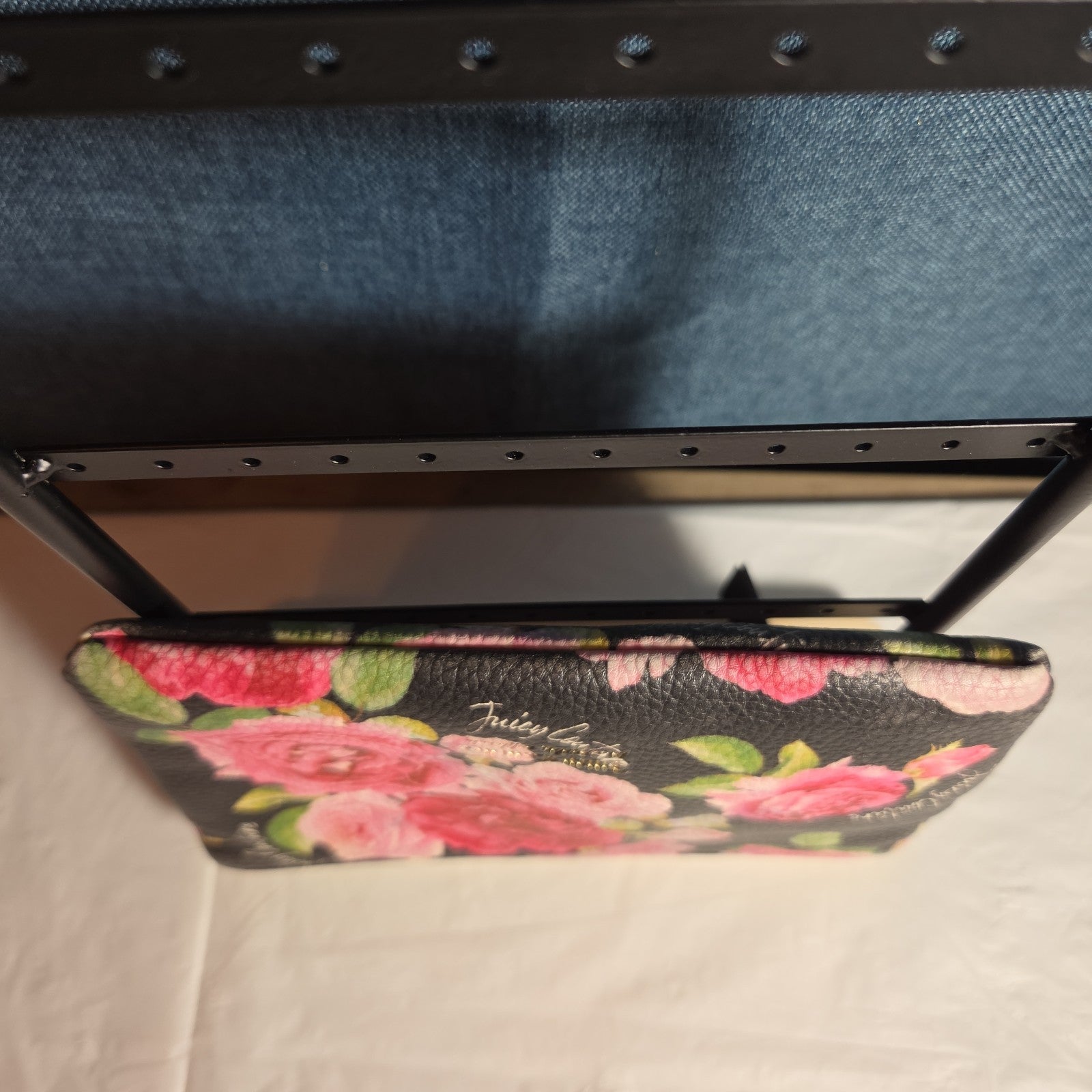Juicy Couture Rose Floral Zipper Pouch Card Holder Black Pink Y2K