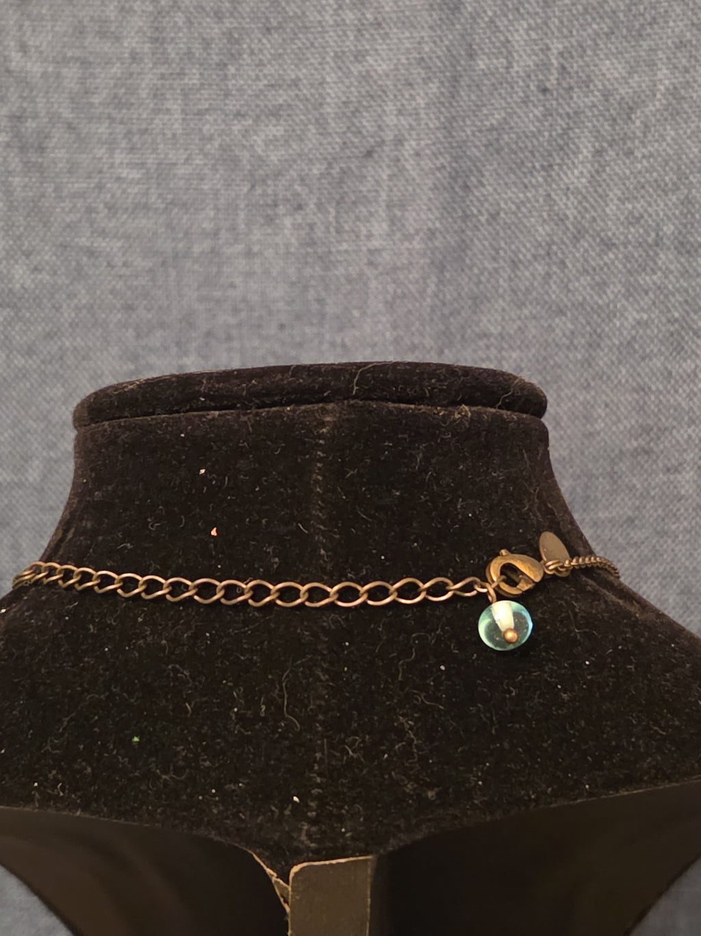Lia Sophia Blue Bead Double Loop Necklace Antique Gold Tone Boho