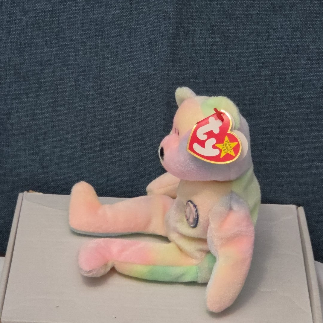 TY Beanie Baby B.B. BEAR The Birthday Bear 1999 | Pastel Tie-Dye | Mint Tags NEW