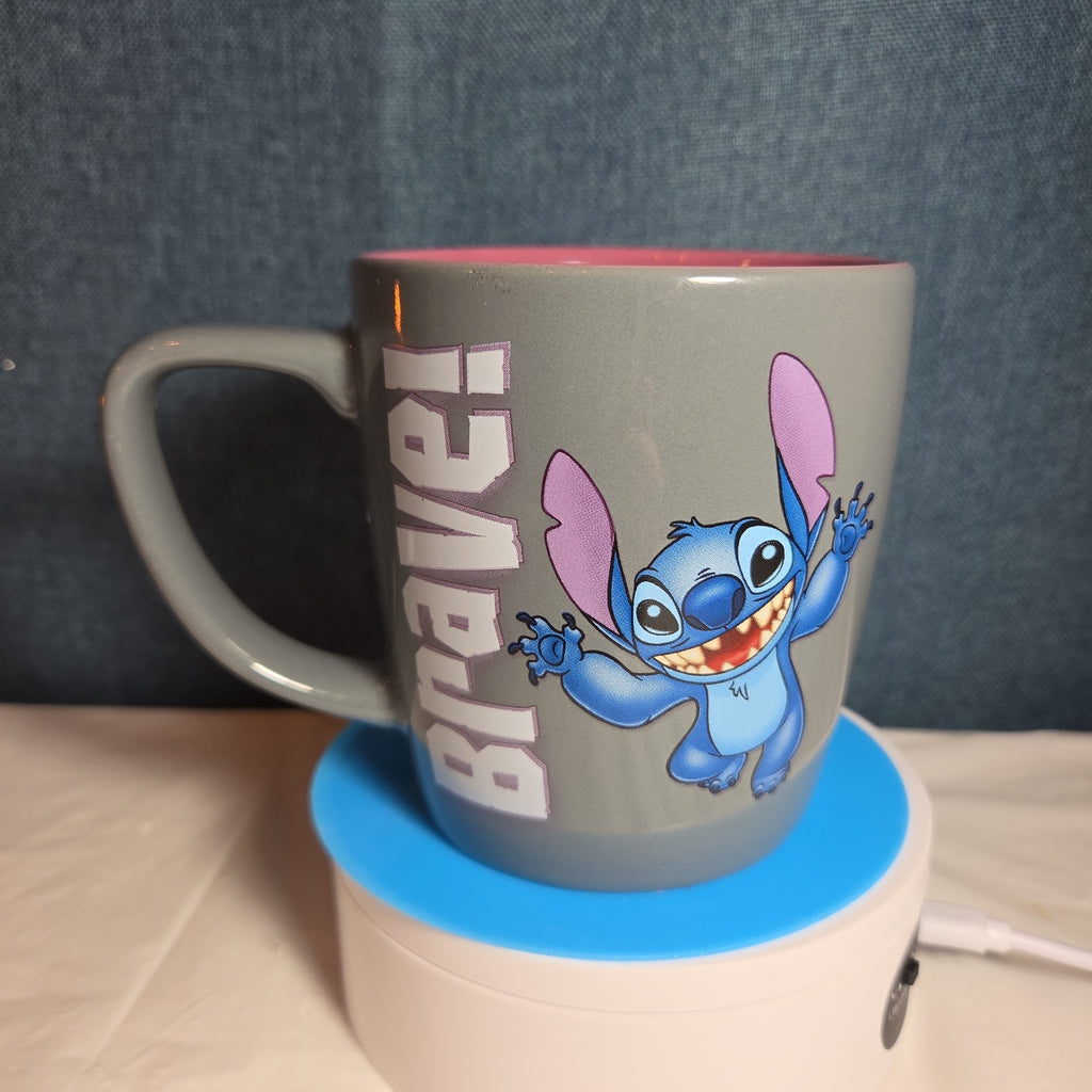 Disney Parks Stitch Loyal Brave Grey Ceramic Mug Pink Inside