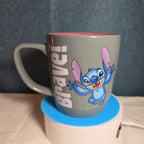 Disney Parks Stitch Loyal Brave Grey Ceramic Mug Pink Inside