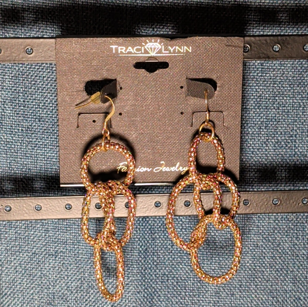 Traci Lynn Roppie Gold Mesh Crystal Collar Necklace Earring Set Vintage Choker