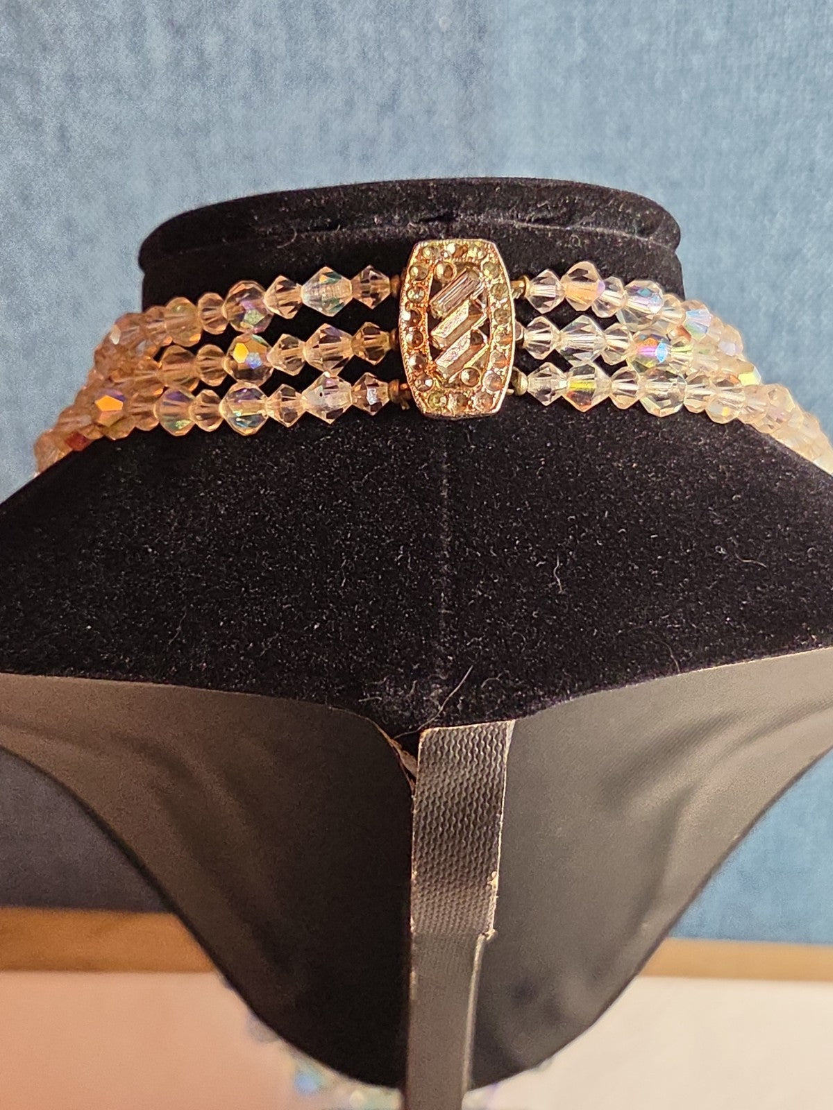 Triple Strand AB Crystal Iridescent Vintage Glam