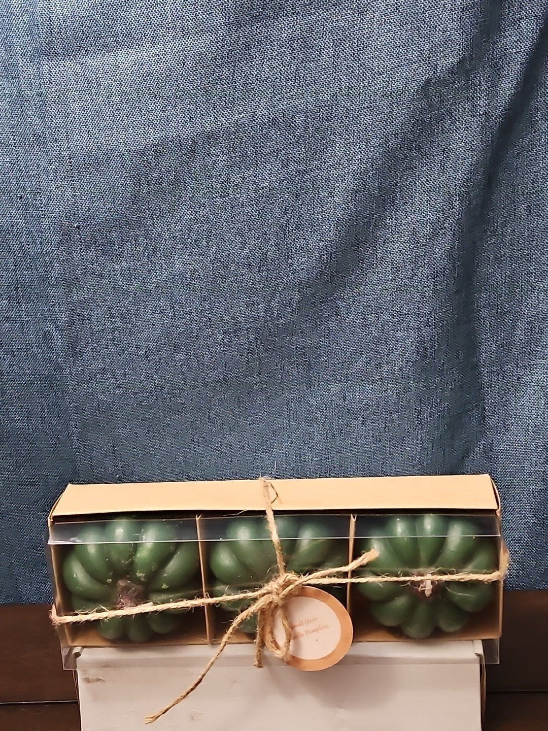 Set of 3 Green Pumpkin Candles | Vanilla Scented Molded Wax | Fall Farmhouse