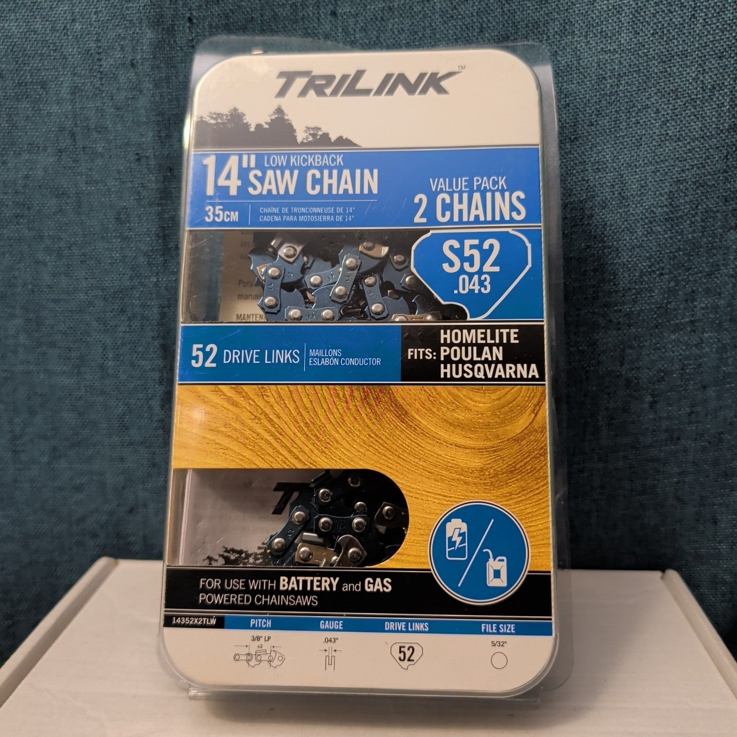 TriLink 14 Inch Chainsaw Chain 2 Pack S52 .043 52 Drive Links Husqvarna Poulan