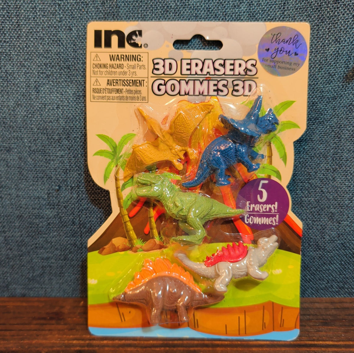 Inc 3D Dinosaur Erasers Set 5-Pack Latex-Free Kids