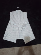 Rachel Zoe Open Front Blazer Women's S White Black Check 3/4 Sleeve Ruche Size L