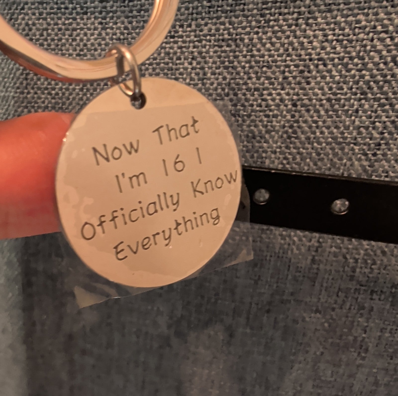 Sweet 16 Funny Keychain Silver Tone Birthday Gift ..I Officially Know Everything