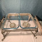 Silver Plated Double Chafer 8 Qt Buffet Server 2 Marinex Glass Pans Lion Feet
