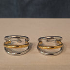 Triple Hoop Mixed Metal Gold Silver Tone Earrings Modern