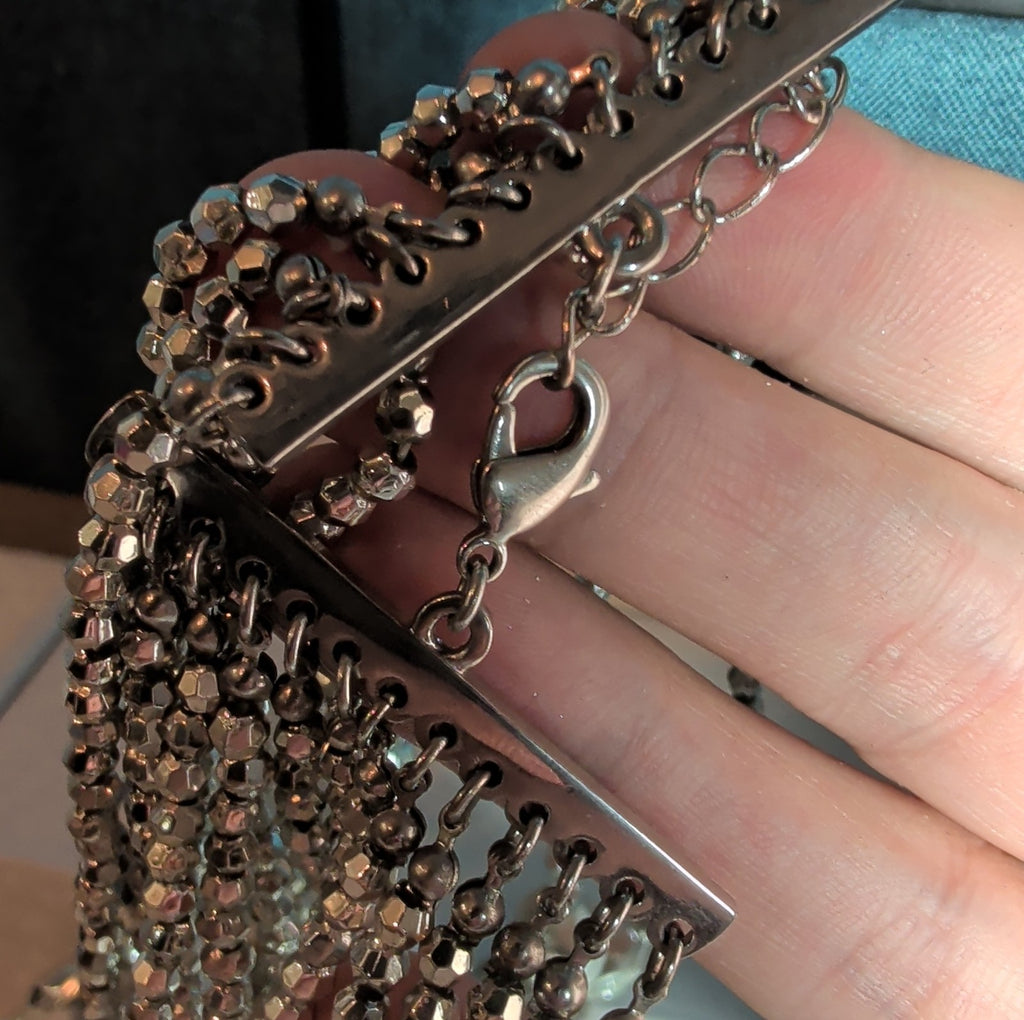 Multi Strand Silver Tone Beaded Statement Necklace Glam