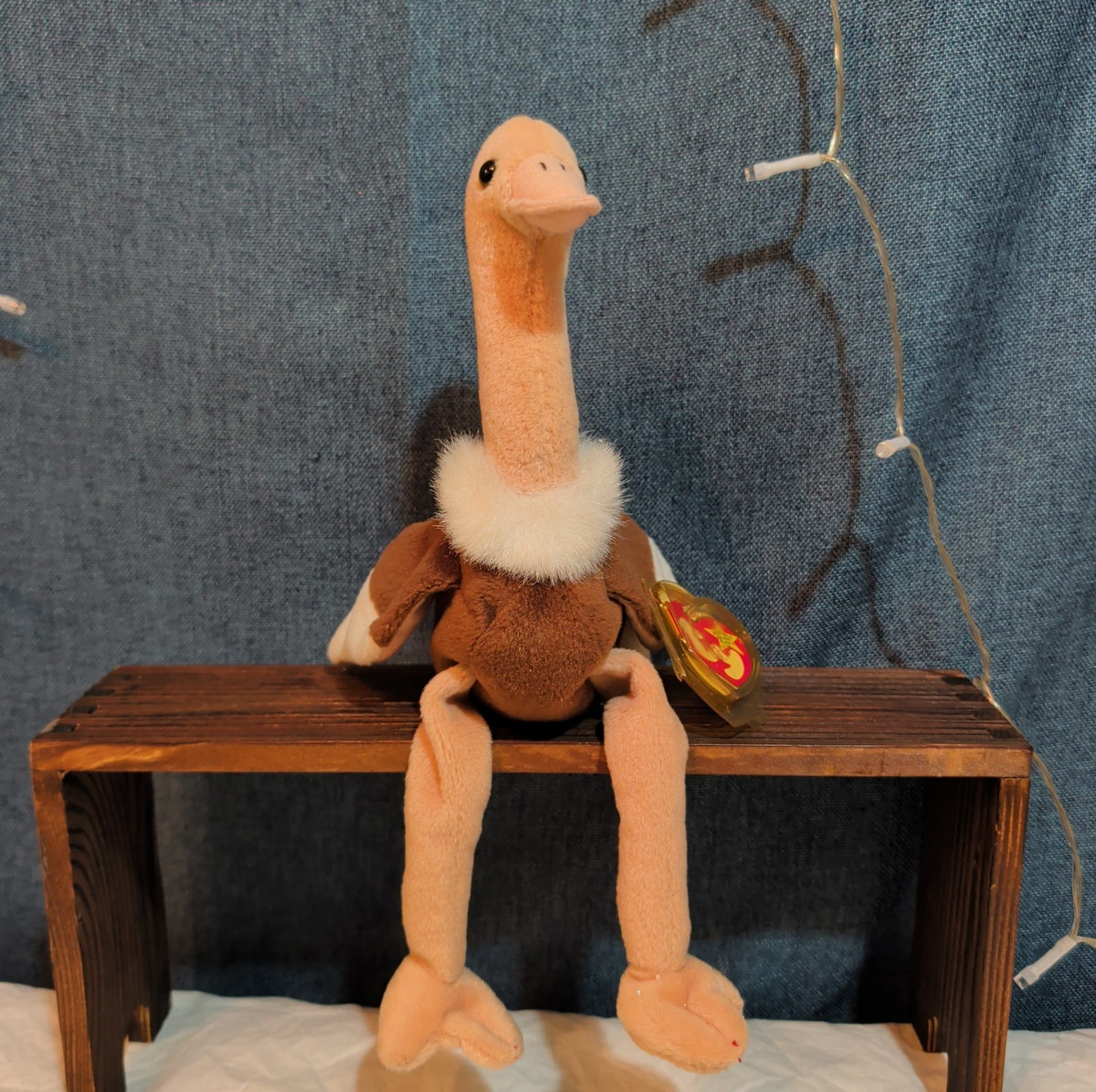 TY Beanie Baby Stretch Ostrich Plush PE Pellets 1997 Vintage With Heart Protect