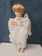 Vintage Porcelain Angel Doll | Blonde Guardian Angel with Halo
