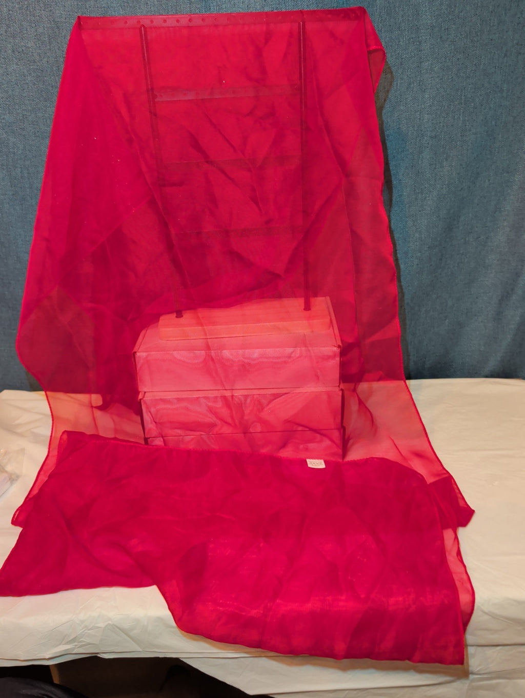 Red Chiffon Evening Shawl Wrap Capelet Bridal PreOwned 65x19