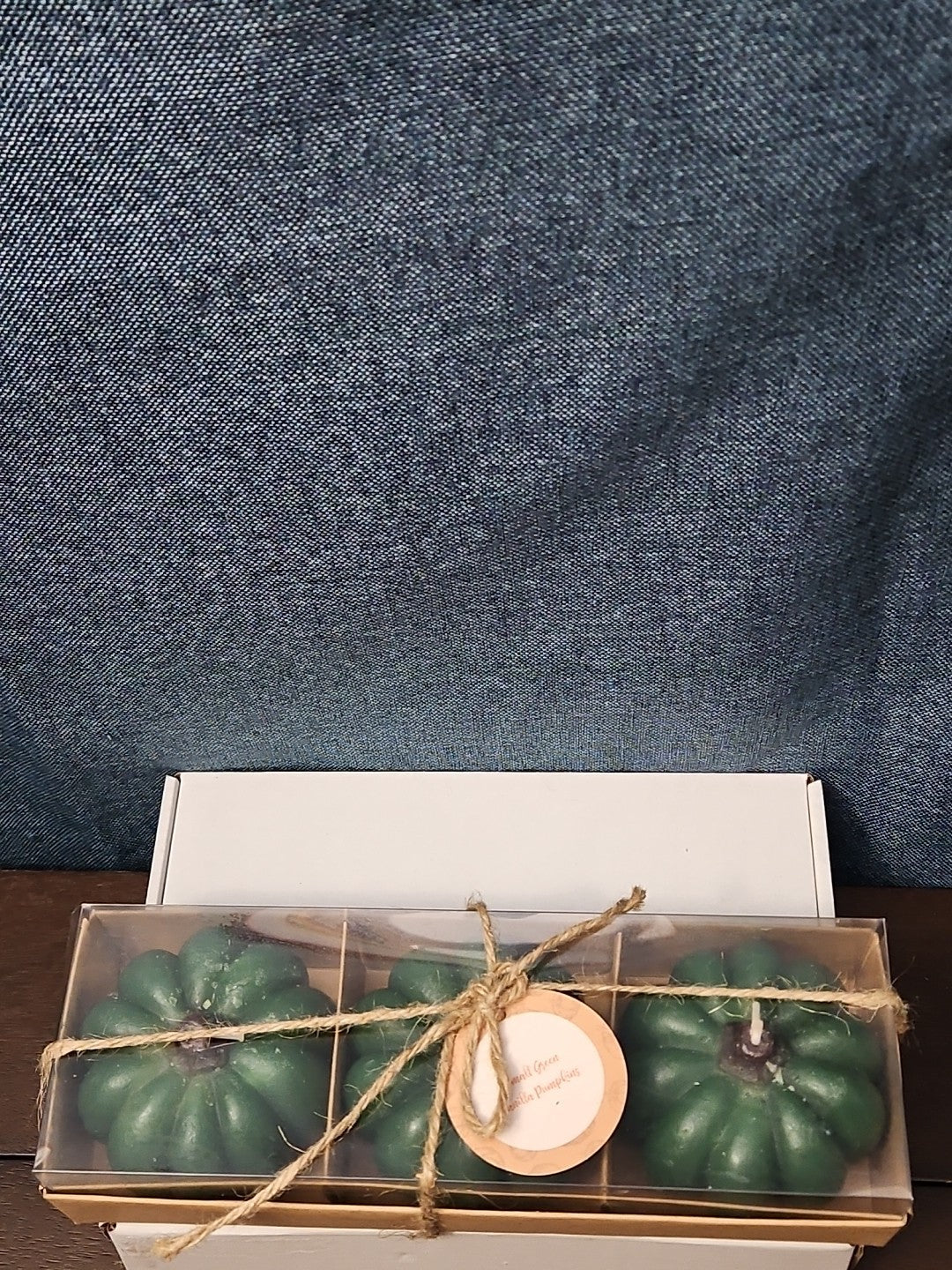 Set of 3 Green Pumpkin Candles | Vanilla Scented Molded Wax | Fall Farmhouse