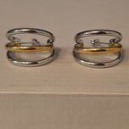 Triple Hoop Mixed Metal Gold Silver Tone Earrings Modern