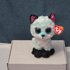 Ty Beanie Boos Atlas Aqua Chevron Fox 6" Plush Blue Glitter Eyes Retired MWMT