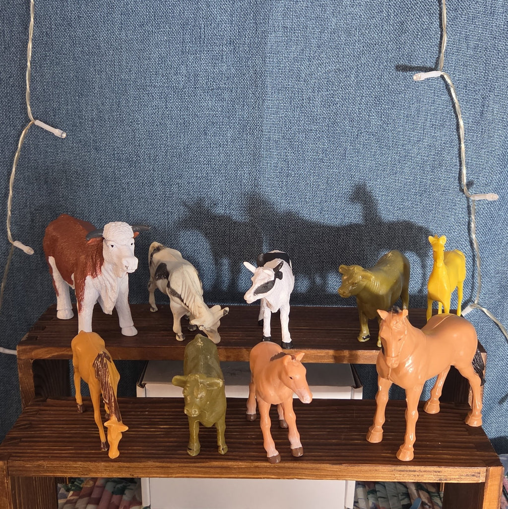Farm Animals 9Pc Lot Plastic Horses Cows Vintage Style P