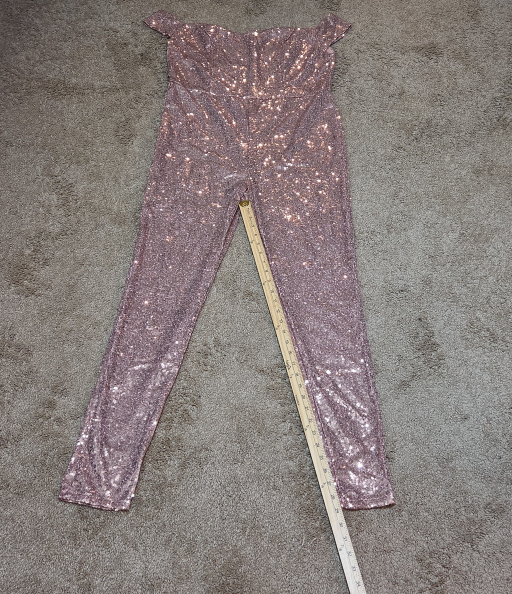 Rose Gold Sequin Off Shoulder Party Jumpsuit Romper  XL