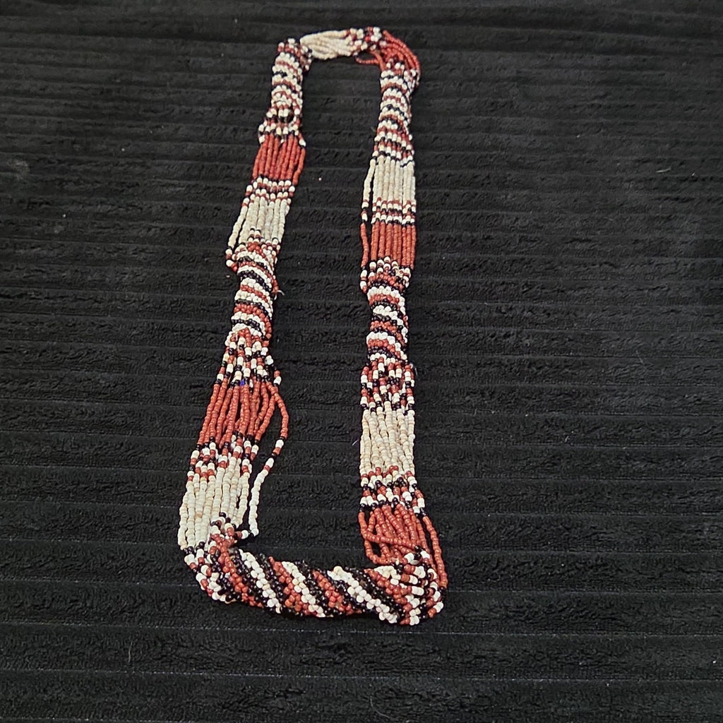 Multi-Strand Seed Bead Twisted Necklace Red Black Boho EUC