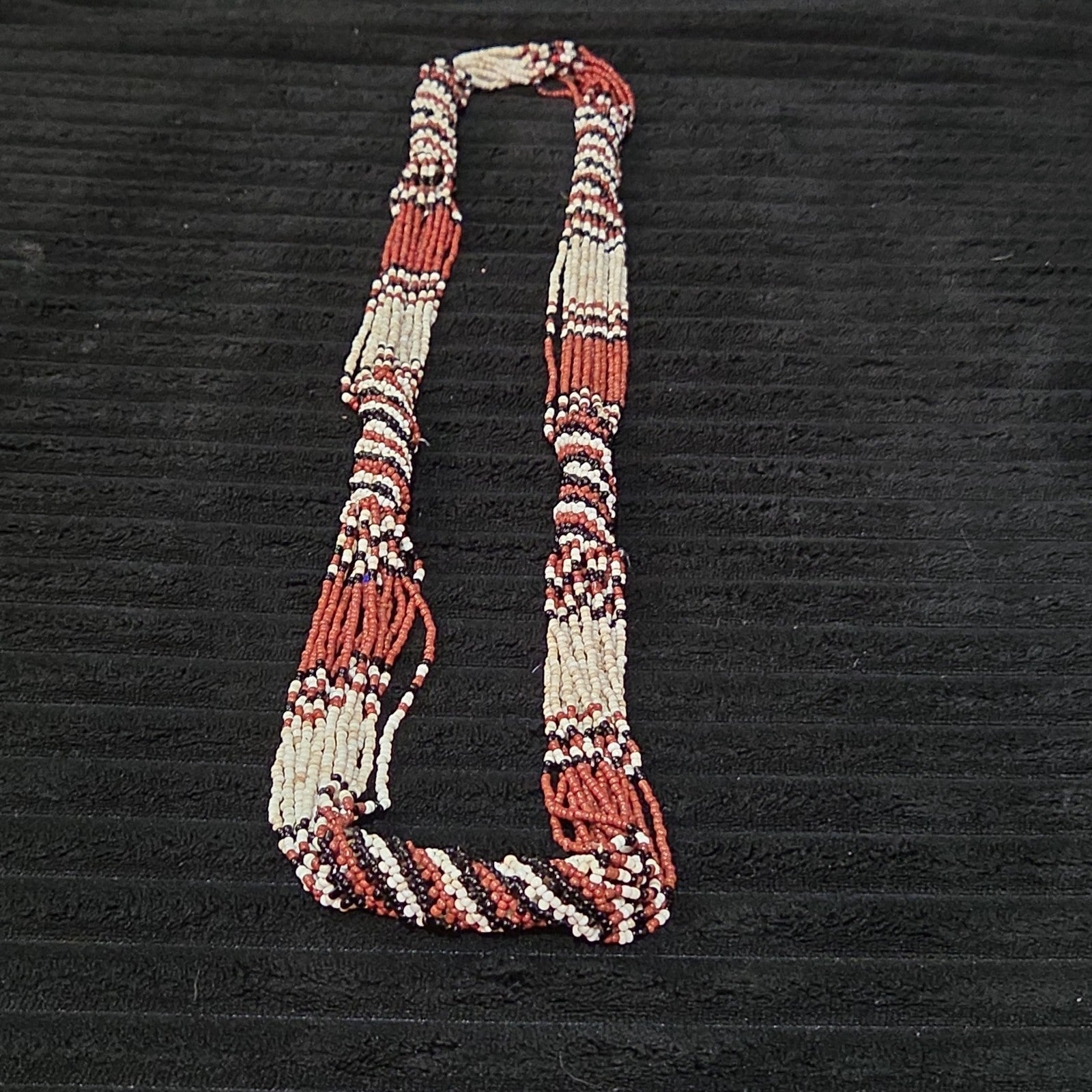 Multi-Strand Seed Bead Twisted Necklace Red Black Boho EUC