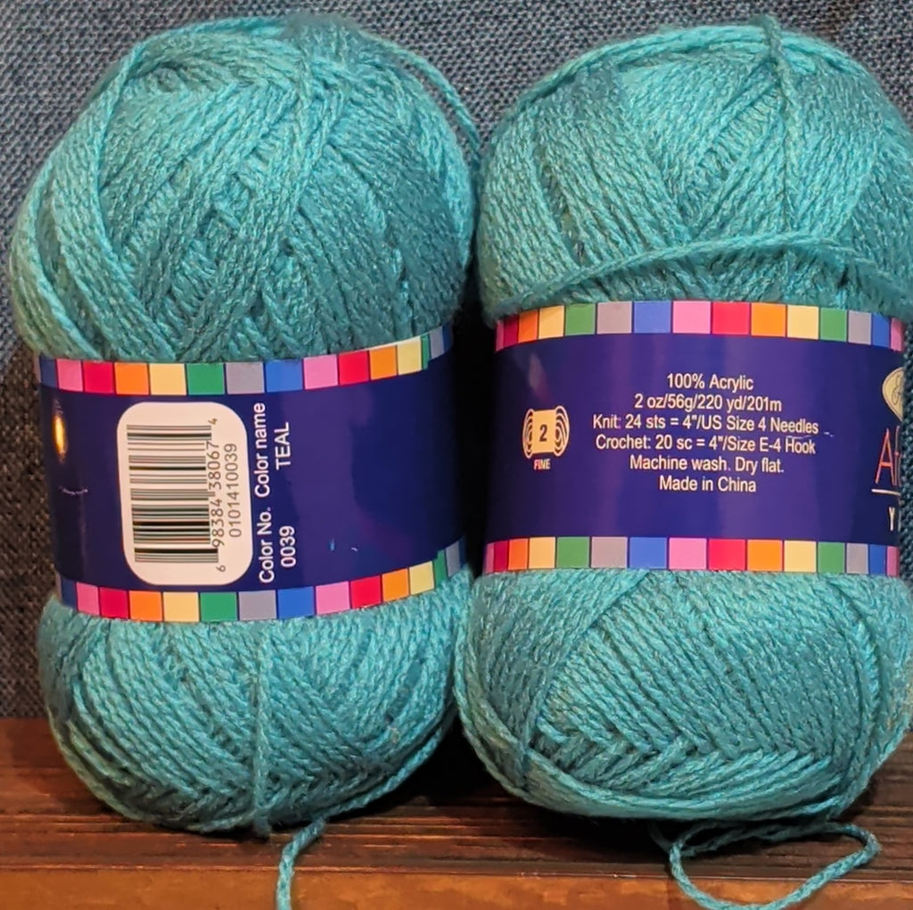 Herrschners Afghan Yarn 2 Ply Teal Acrylic 2 Skein Lot 0036