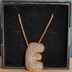 Bubble Letter E Necklace Rhinestone Gold Tone Y2K Vibe