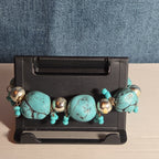 Chunky Faux Turquoise Silver Tone Stretch Bracelet Boho Y2K NWOT