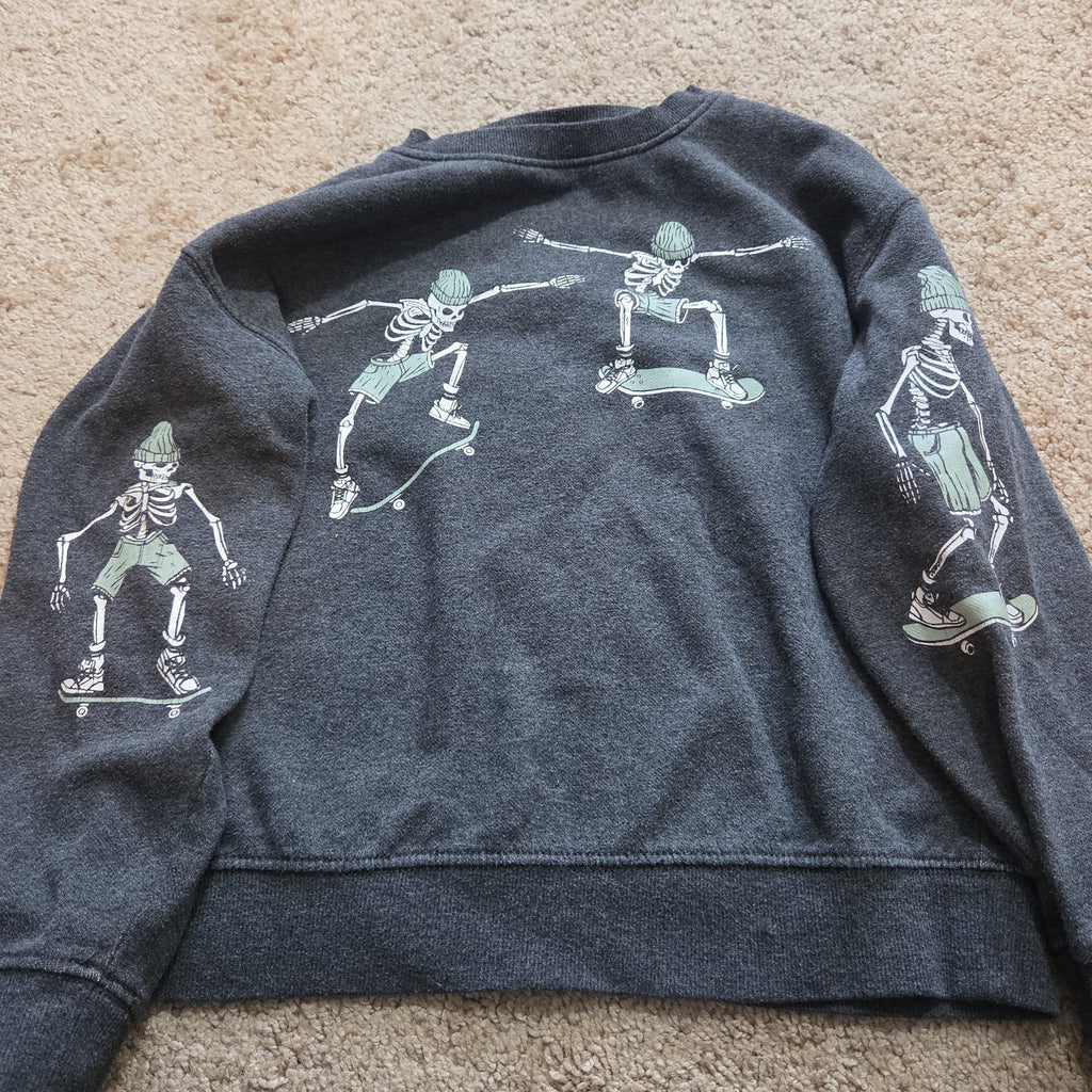 Old Navy Skateboard Skeleton Sweatshirt Boys L Grey Fleece Crewneck Preowned