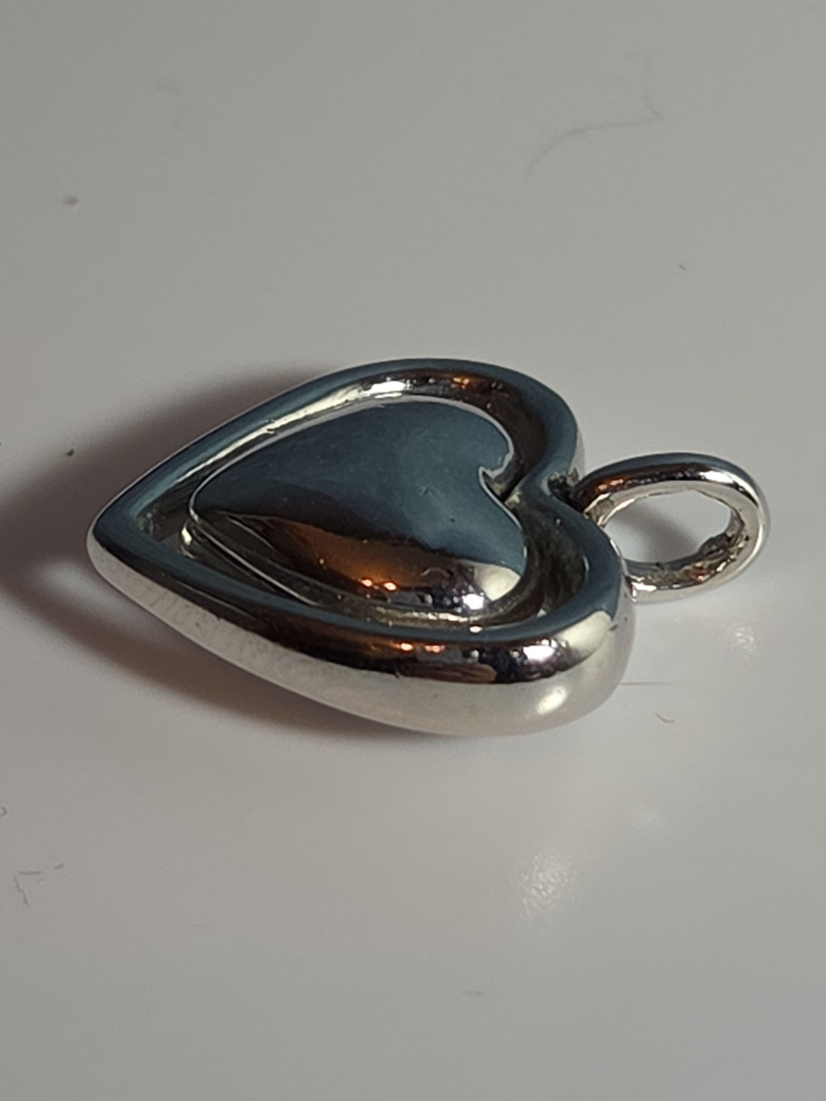 Double Heart Pendant Silver Tone Puffed Charm Y2K