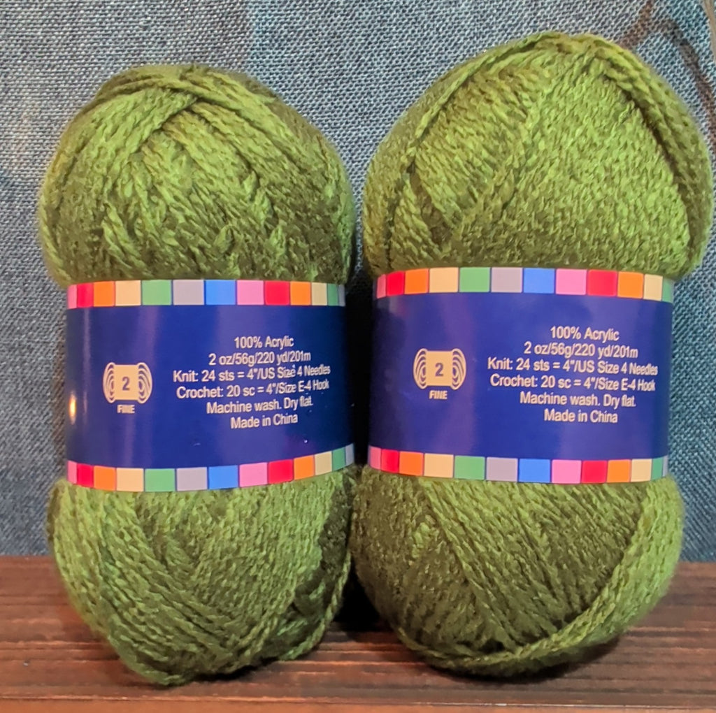 Herrschners Afghan Yarn 2 Ply Fern Green Acrylic 2 Skein Lot 0048