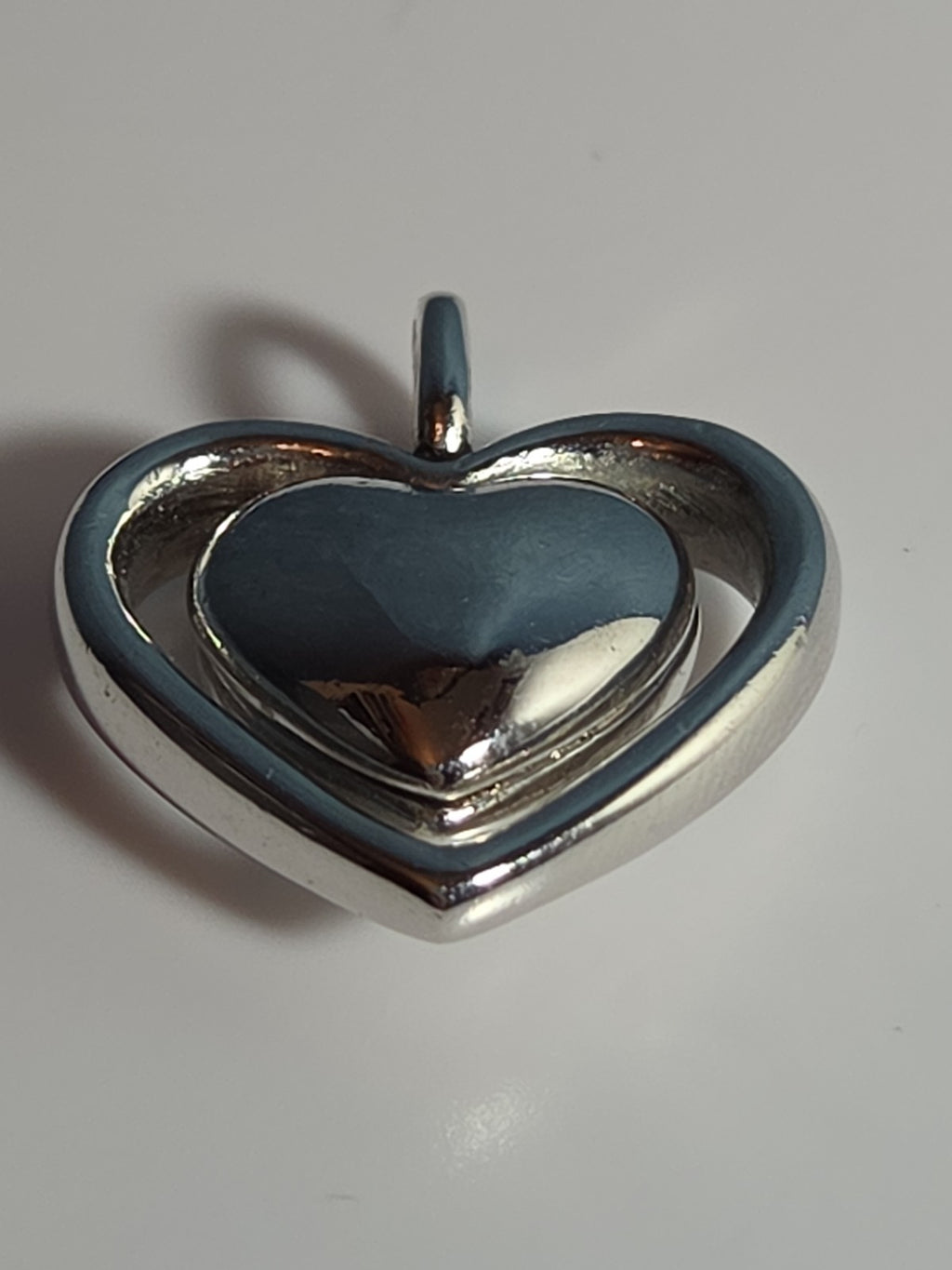 Double Heart Pendant Silver Tone Puffed Charm Y2K