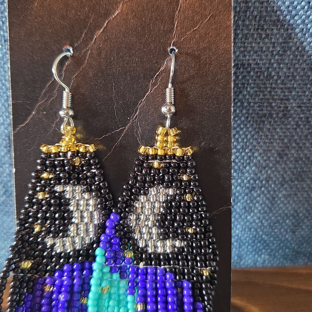 Boho Celestial Moon Seed Bead Fringe Dangle Earrings