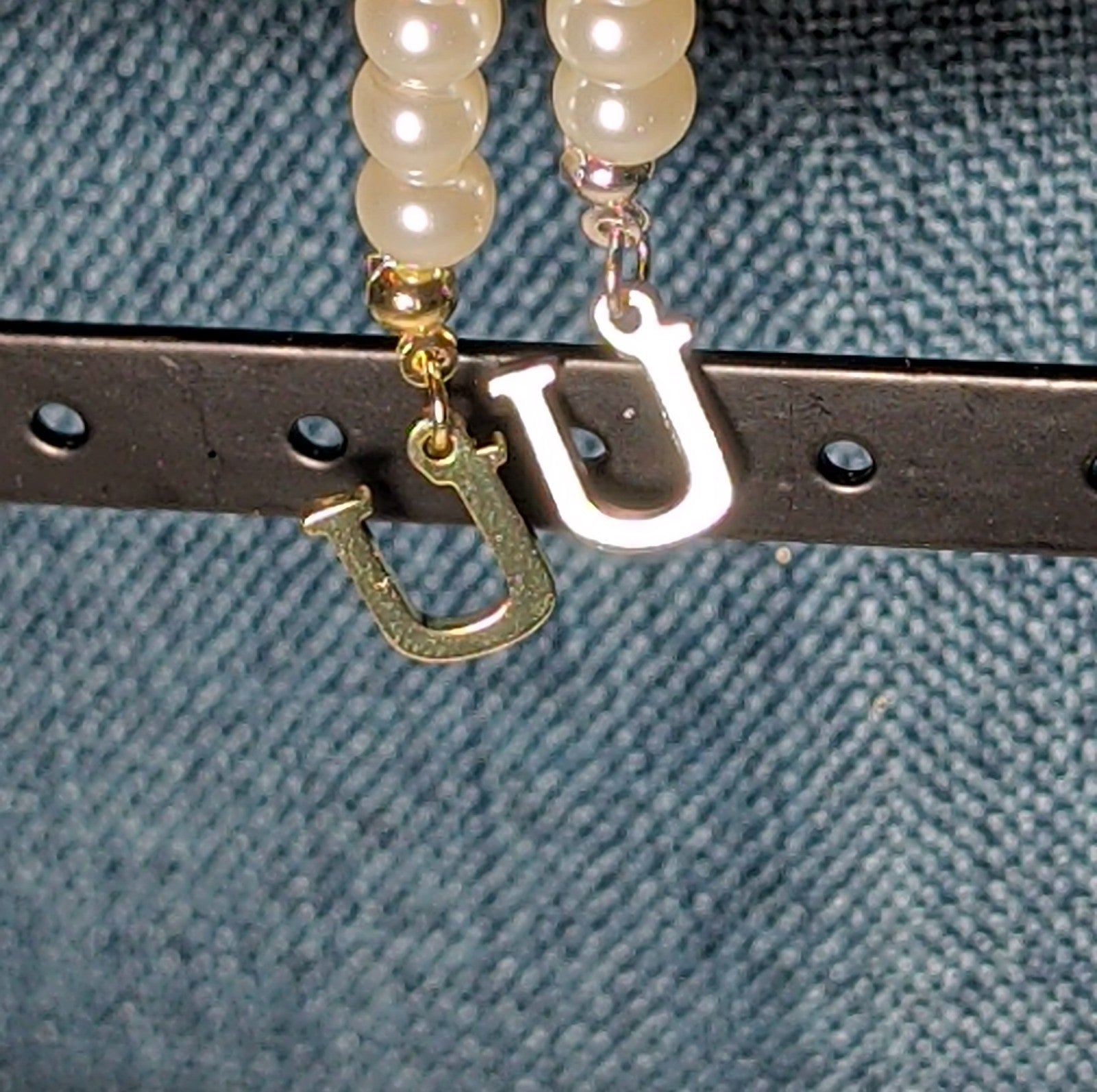 Faux Pearl Purse Charm Gold Silver Tone Letter U