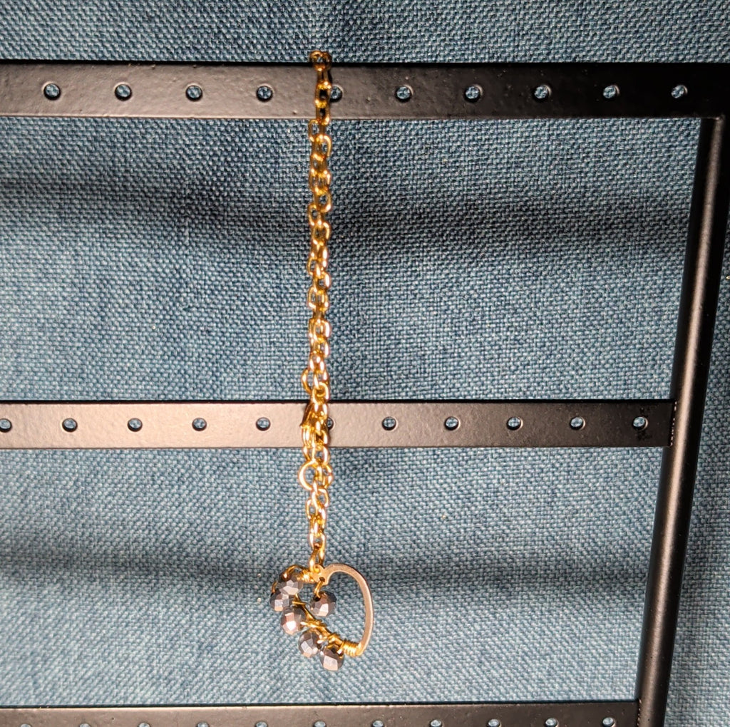 Wire Wrapped Heart Bracelet Gold Tone Hematite Bead Boho