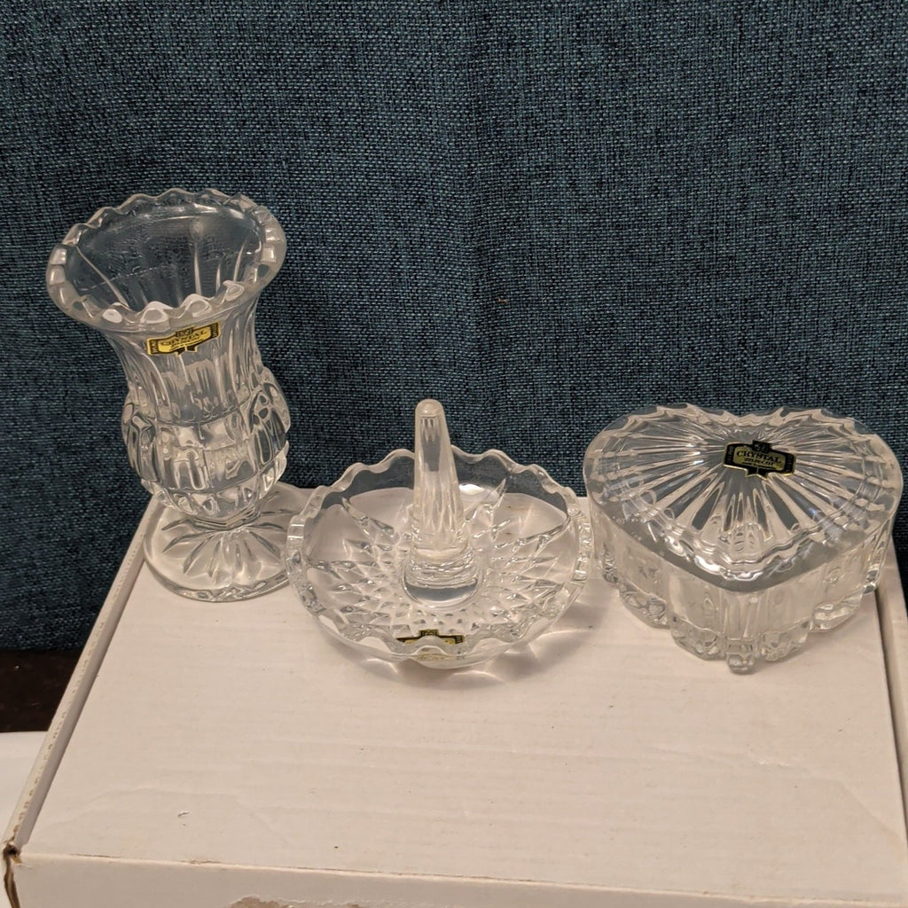 Forever Crystal 3pc Vanity Set | 24% Lead Crystal Zajecar Yugoslavia NEW IN BOX
