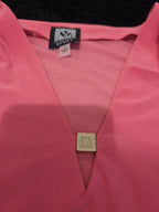 Anne Klein Sport Blouse Coral Lion Logo V-Neck Jersey Career Top Gently Used L