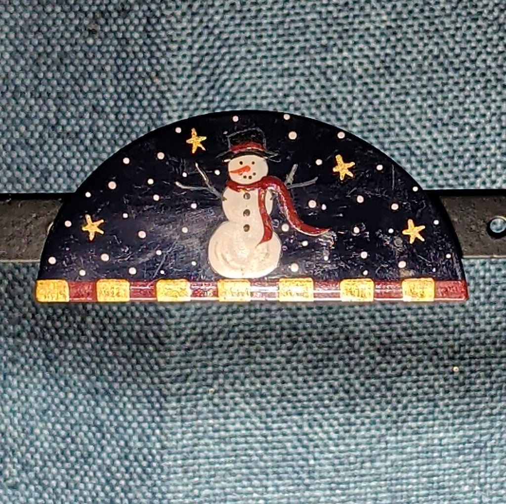 JB Snowman Half Moon Painted Metal Brooch 1996 Folk Art