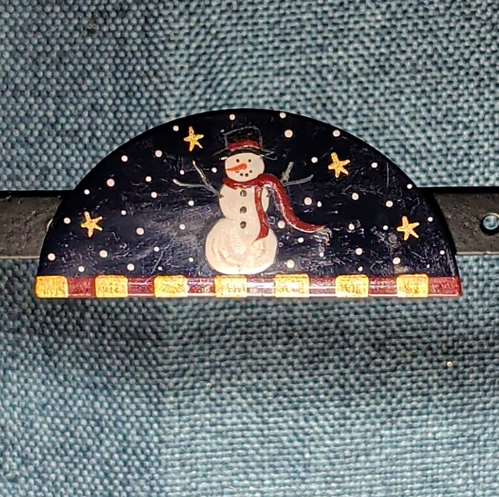 JB Snowman Half Moon Painted Metal Brooch 1996 Folk Art