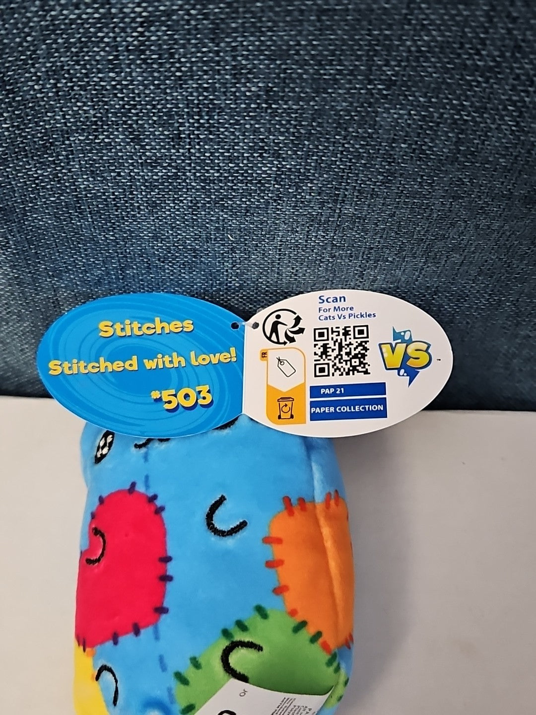 Cats vs Pickles Stitches #503 | Fuchsia Series Bean Plush | Blue Patchy Cat