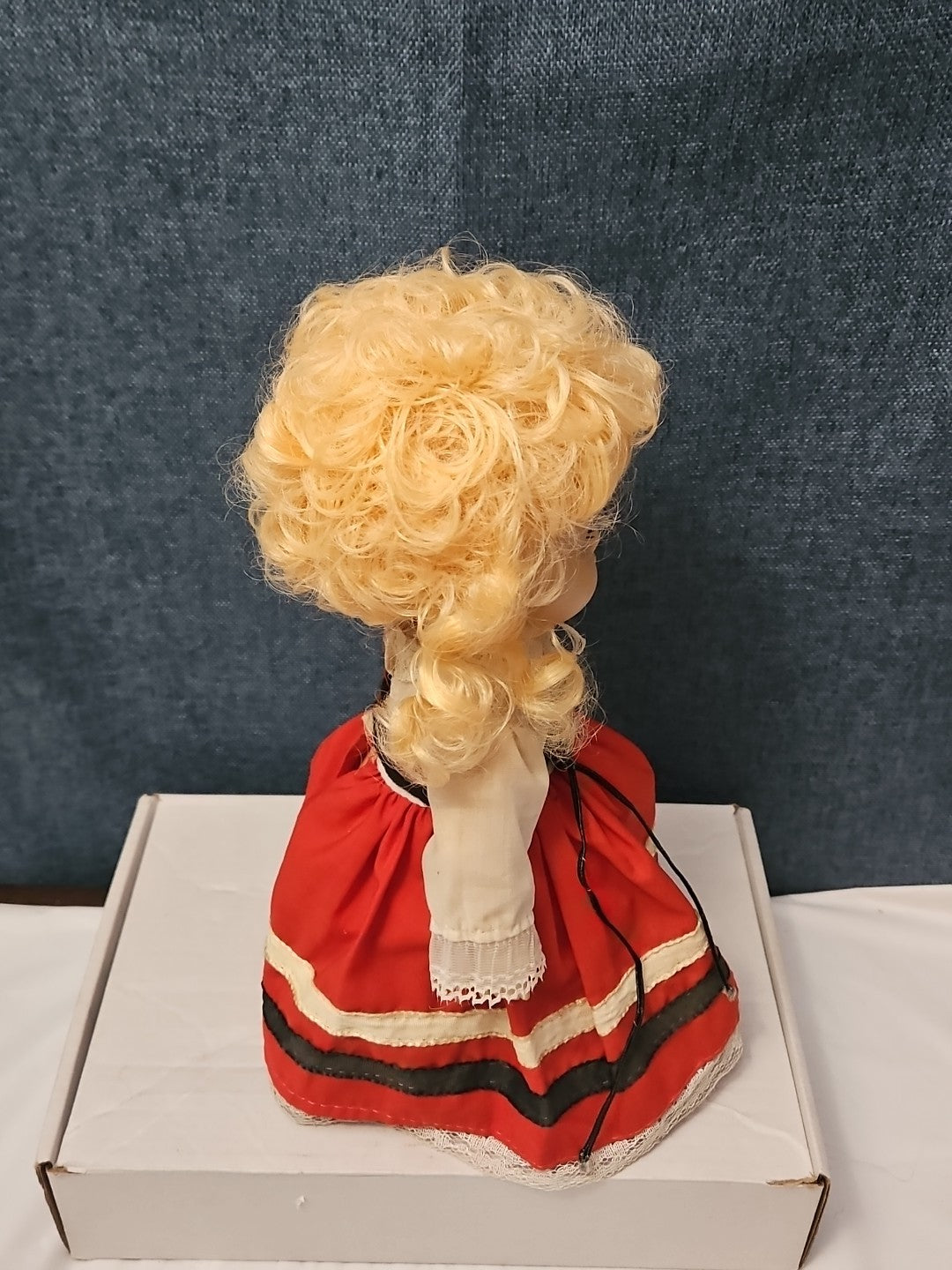 Vintage Heritage Doll Piggy Bank European Folk Costume Blonde Curls Aged Charm