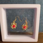 Gold Christmas Bells Drop Earrings 3/4" Red Enamel