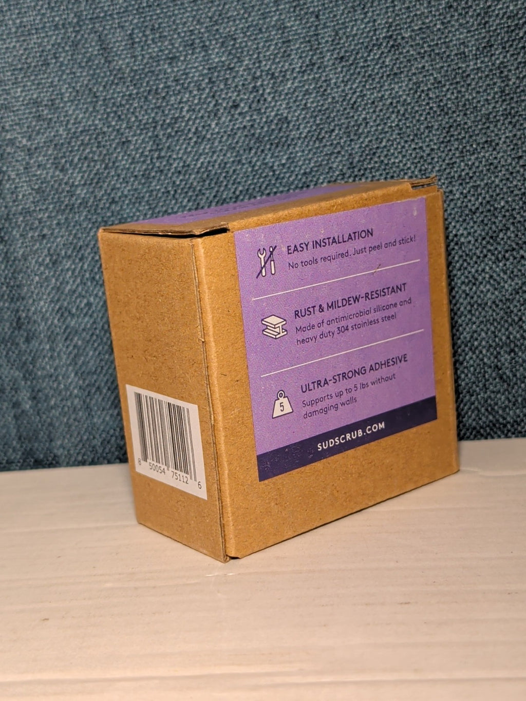 NEW Sud Scrub Antimicrobial Shower Hook Purple | Adhesive Rust-Resistant Holder