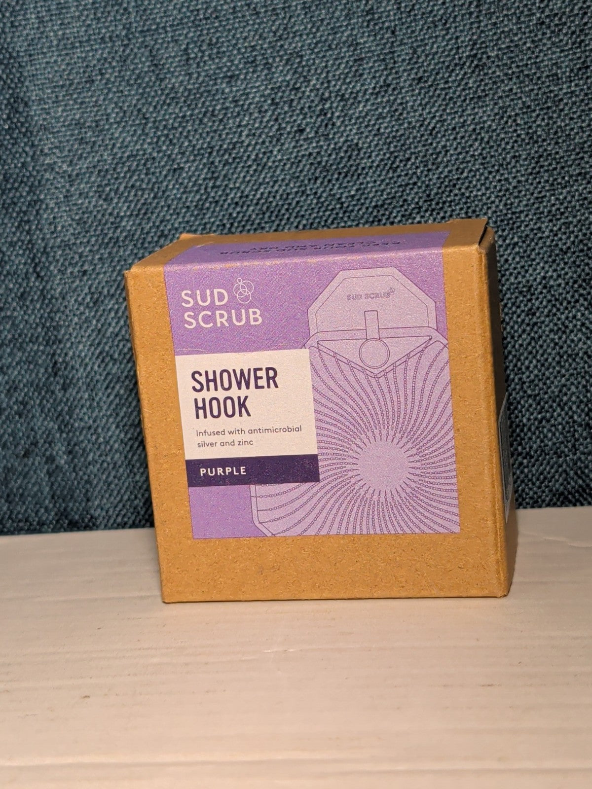 NEW Sud Scrub Antimicrobial Shower Hook Purple | Adhesive Rust-Resistant Holder