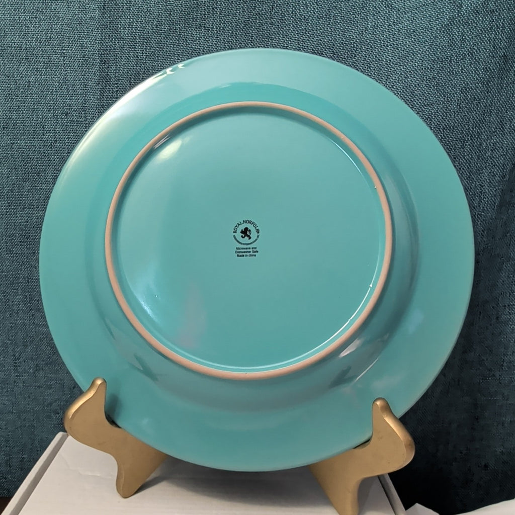 Set of 4 Royal Norfolk Dinner Plates Turquoise Teal Blue Scrolls Rim 10.5"
