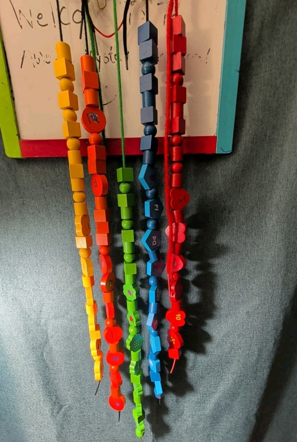Wooden Lacing Beads 148pc Set | Alphabet Letters & Numbers Threading Toy |