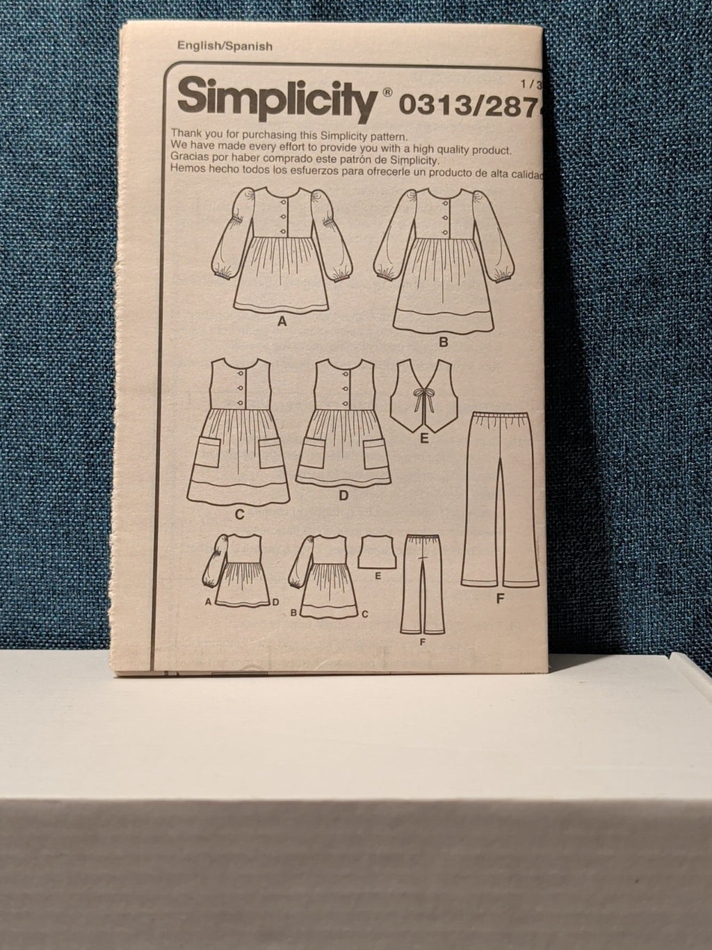 Simplicity 0313 Girls Wardrobe Pattern Sz 3-8 Jumper Vest Top Pants Uncut 2874