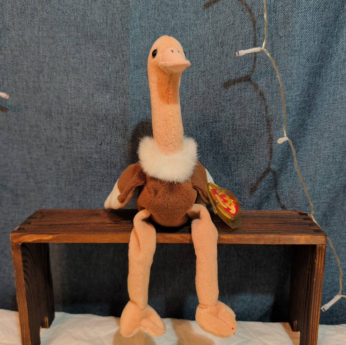 TY Beanie Baby Stretch Ostrich Plush PE Pellets 1997 Vintage With Heart Protect