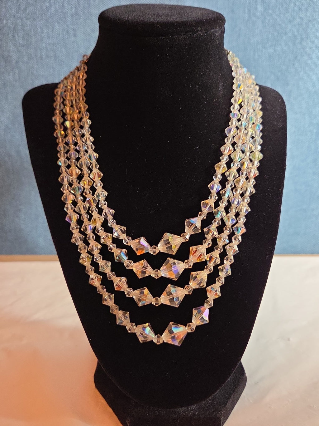 Deltah 4-Strand Aurora Borealis Crystal Necklace Vintage Glam